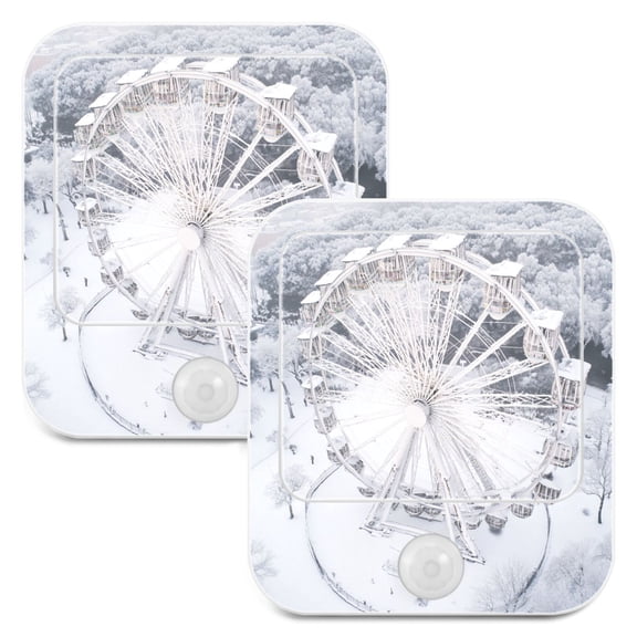 WOBOGO Ferris Wheel in The Snow Night Light Lamp with Smart Sensor Dusk to Dawn Sensor 0.6W Plug-in 2-Pack