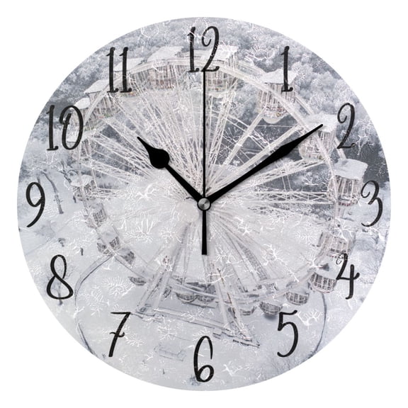 WOBOGO Ferris Wheel in The Snow Wall Clock 10in Silent Mechanism Battery Operated Retro Style for Living Room Bedroom and Kitchen Black Pointer