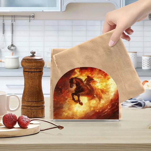 WOBOGO Fiery Warrior Horse Clear Acrylic Napkin Holder Kitchen Tissue Face Towel Cocktail Rack Bar Restaurant Dinner Paper Dispenser