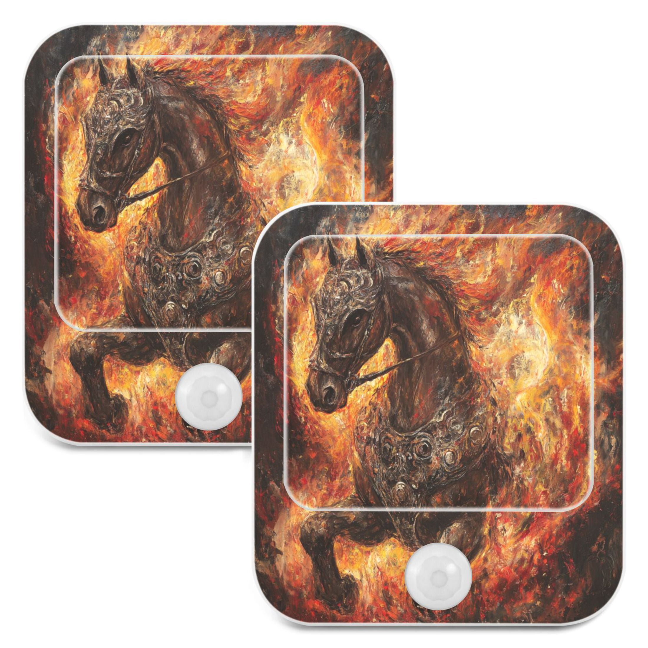 WOBOGO Fiery Warrior Horse Night Light Lamp with Smart Sensor Dusk to Dawn Sensor 0.6W Plug-in 2-Pack