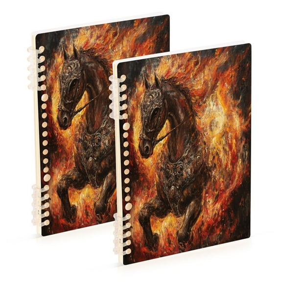 WOBOGO Fiery Warrior Horse Notebook College Horizontal Grid Paper Ink Spill Resistant Water Resistant Cover 8.3x5.7x0.4in