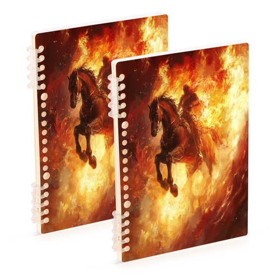 WOBOGO Fiery Warrior Horse Notebook College Horizontal Grid Paper Ink Spill Resistant Water Resistant Cover 8.3x5.7x0.4in