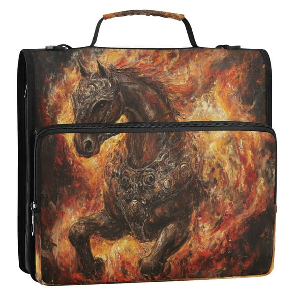 WOBOGO Fiery Warrior Horse Ring Binder Bag 1.5in Folder Organizer with Shoulder Strap for 13Inch Laptop and 500 Sheets of Paper