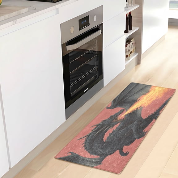WOBOGO Fire Dragon Carpet 39x20in Kitchen Bathroom Livingroom Plush Absorbent Non-Slip Floor Mat