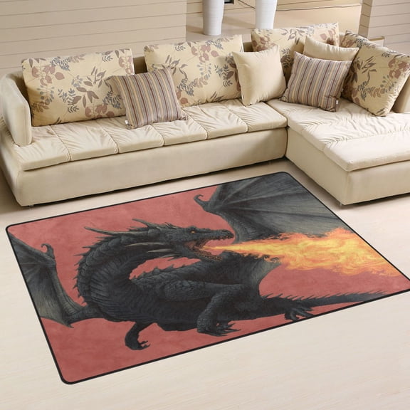WOBOGO Fire Dragon Carpet Non-Slip Rugs Soft Doormat 31×20in Living Dining Room Bedroom Decorative