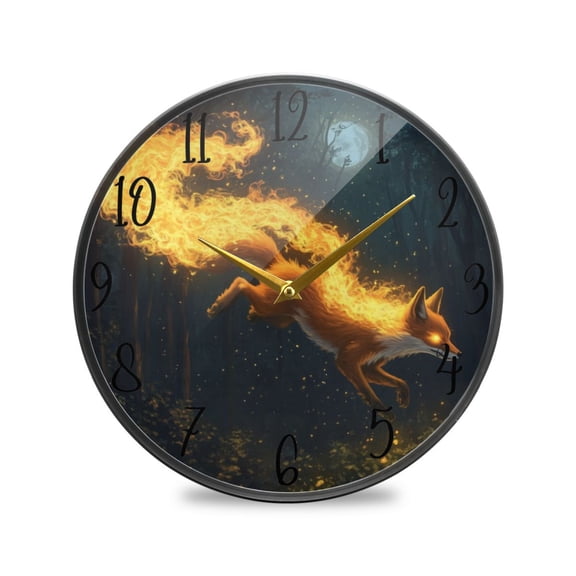 WOBOGO Fire Fox Acrylic Wall Clock Battery Operated 9.5in Silent No Tick Bedroom Living Room Office Classroom Decoration