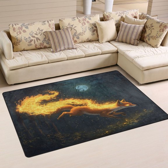 WOBOGO Fire Fox Carpet Non-Slip Rugs Soft Doormat 31×20in Living Dining Room Bedroom Decorative