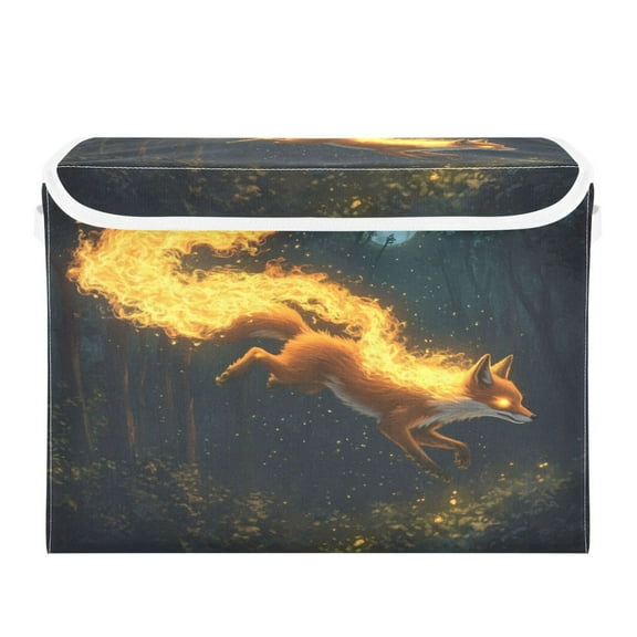 WOBOGO Fire Fox Large Collapsible Storage Box Flip Lid Fabric Decorative Organizer Container Basket with Handles 16.512.611.8in