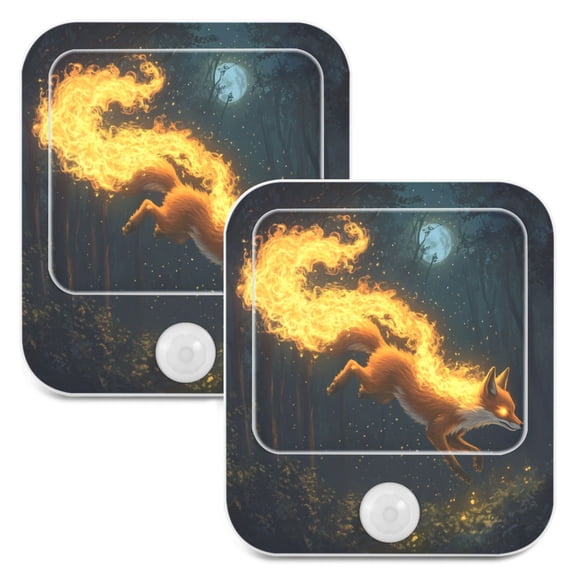 WOBOGO Fire Fox Night Light Lamp with Smart Sensor Dusk to Dawn Sensor 0.6W Plug-in 2-Pack