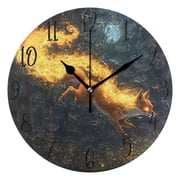 WOBOGO Fire Fox Wall Clock 10in Silent Mechanism Battery Operated Retro Style for Living Room Bedroom and Kitchen Black Pointer