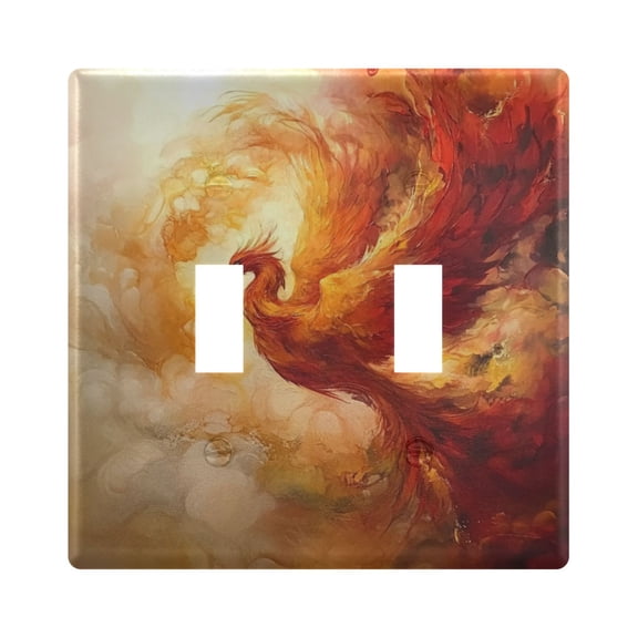 WOBOGO Fire Phoenix Pattern 2-hole Switch Plates PC Flame Retardant Plastic Material Glossy Finish Smooth Touch 4.56x4.48x0.27in
