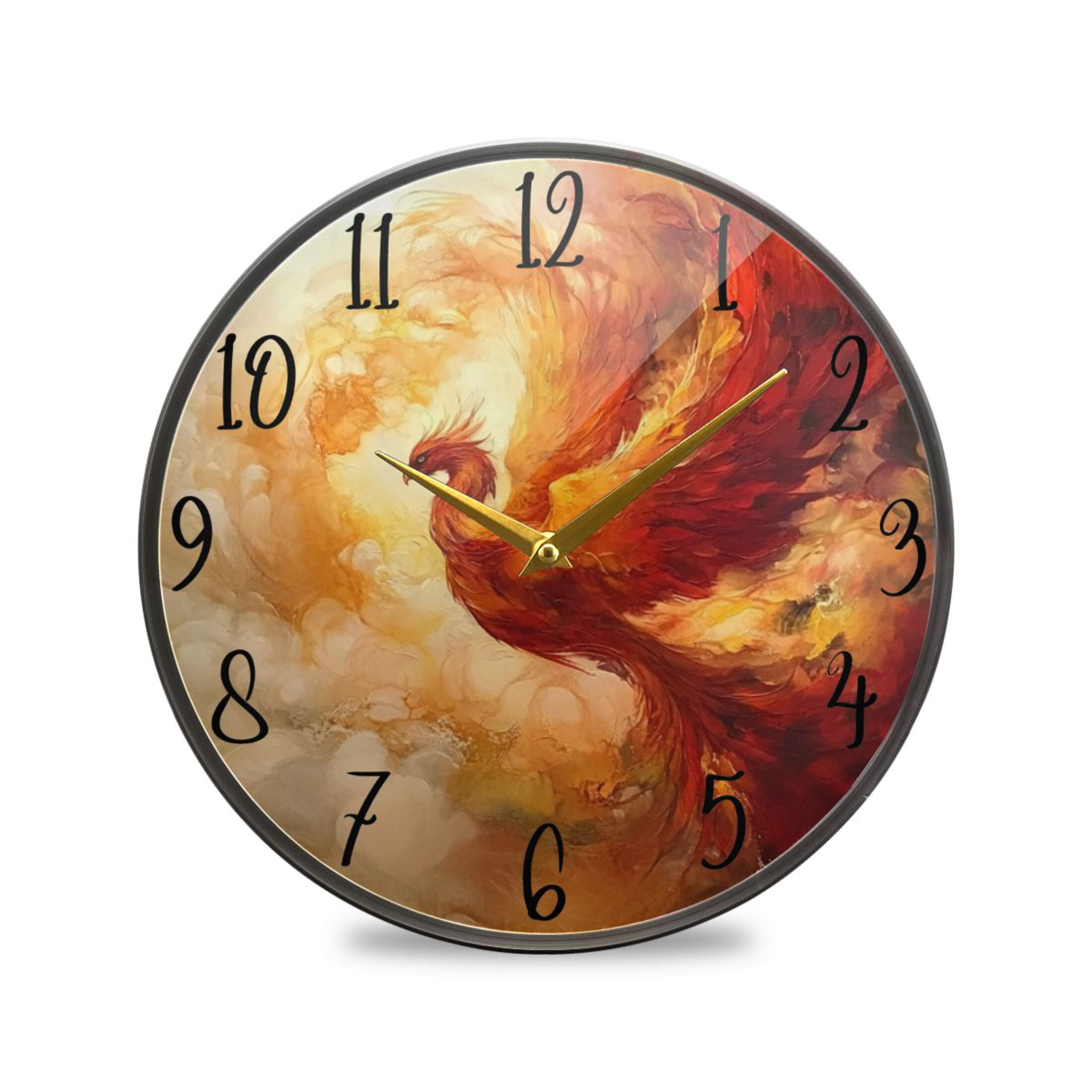 Phoenix Clock WOBOGO Fire Phoenix Pattern Acrylic Wall Clock Battery Operated 11.9in ...