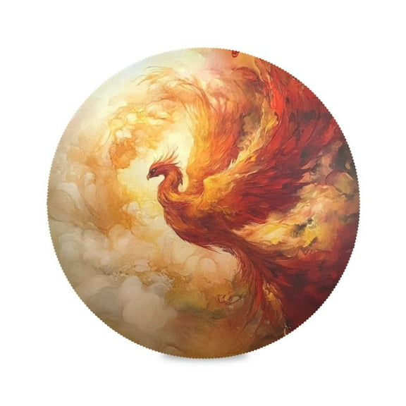 WOBOGO Fire Phoenix Pattern Round Placemats Set of 1 Heat Resistant Washable Kitchen Table Decorations 15.4in