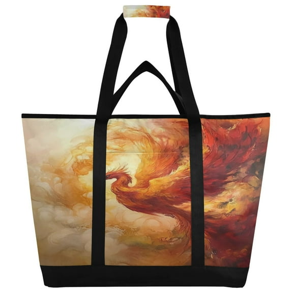 WOBOGO Fire Phoenix Pattern Tote Cooler Bag Fold Flat Insulated Shopping Bag With Zipper For Work Picnic Beach Use 186.724in