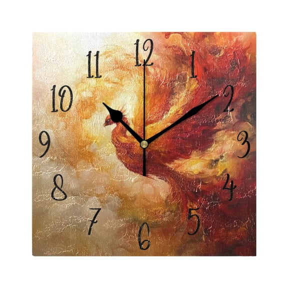 WOBOGO Fire Phoenix Pattern Wall Clock 7.78 Inch Battery Operated Silent Unit Square Rustic Vintage Style for Home Bedroom Office Black Pointer