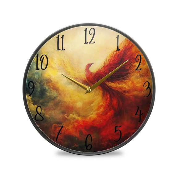 WOBOGO Fire Phoenix Patterns Acrylic Wall Clock Battery Operated 9.5in Silent No Tick Bedroom Living Room Office Classroom Decoration
