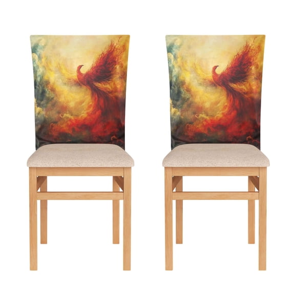 WOBOGO Fire Phoenix Patterns Dining Room Chair Covers 2 Pieces Super Fit Elastic Fiber Removable Washable Protective Cover