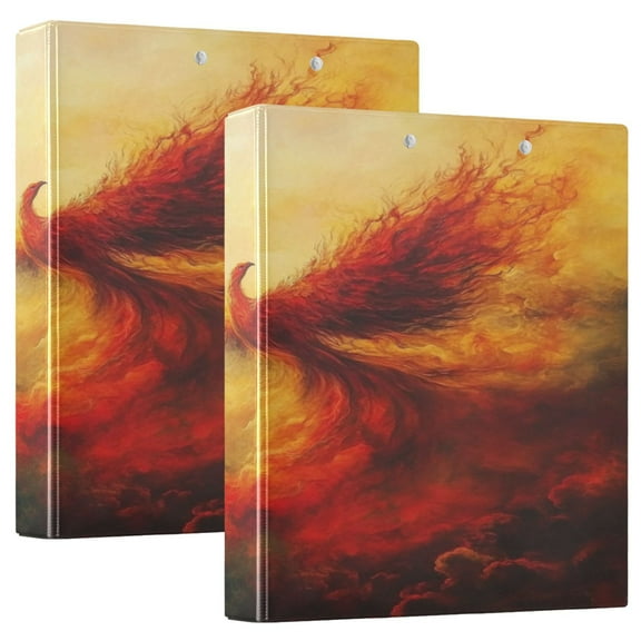 WOBOGO Fire Phoenix Patterns File Folders Extra Large Capacity to Hold 200 Sheets of Documents Hard Shell Ring Binder for School Home Office