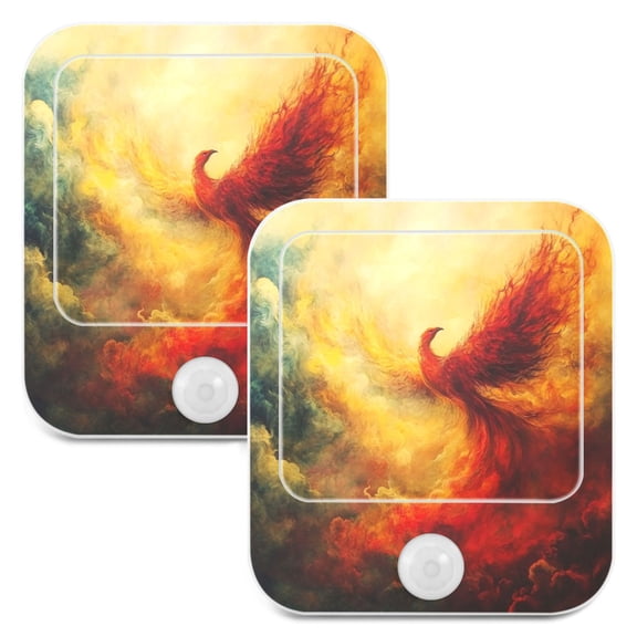 WOBOGO Fire Phoenix Patterns Night Light Lamp with Smart Sensor Dusk to Dawn Sensor 0.6W Plug-in 2-Pack
