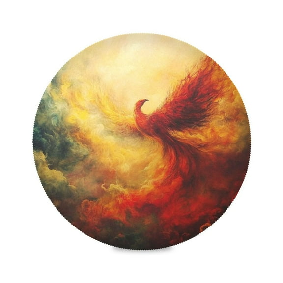 WOBOGO Fire Phoenix Patterns Round Placemats Set of 1 Heat Resistant Washable Kitchen Table Decorations 15.4in