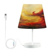 WOBOGO Fire Phoenix Patterns Table Lamps Bedroom 3-Speed Dimmable Farm Style with Fabric Shade for Reading and Home Office