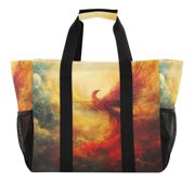 WOBOGO Fire Phoenix Patterns Tote Shopping Bag Reusable Heavy Duty Durable Foldable Washable 15.4 12.8 9.8in