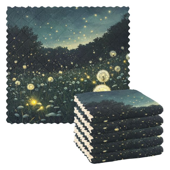 WOBOGO Fireflies in Dandelions Kitchen Towels 6pcs Ultra Soft Absorbent Quick Drying Dish Cloths 1111inch