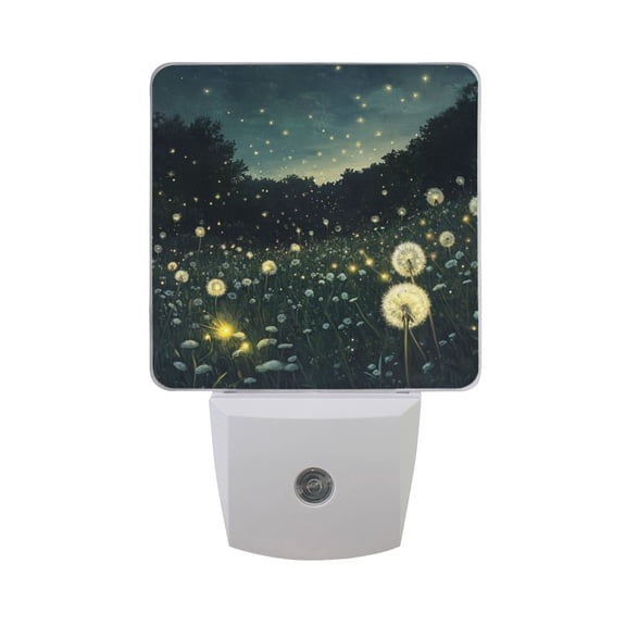 WOBOGO Fireflies in Dandelions LED Night Light 2 Pcs Set 0.5 Watt Wall Plug in Dusk to Dawn Automatic Switch Soft White Light