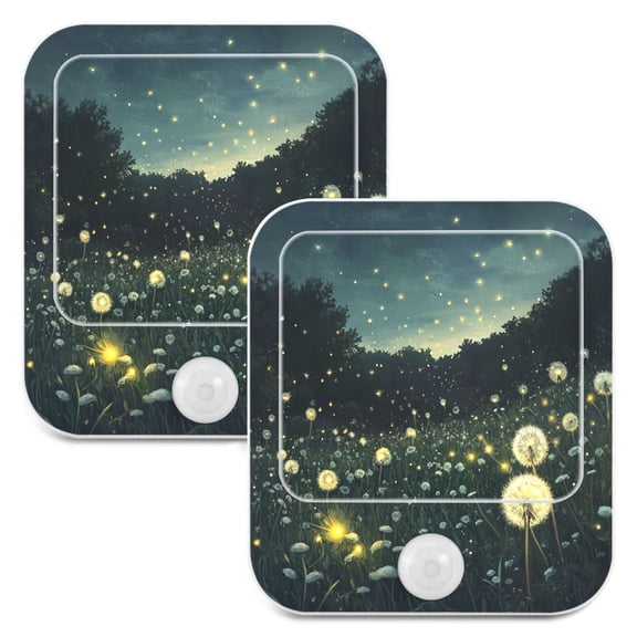 WOBOGO Fireflies in Dandelions Night Light Lamp with Smart Sensor Dusk to Dawn Sensor 0.6W Plug-in 2-Pack