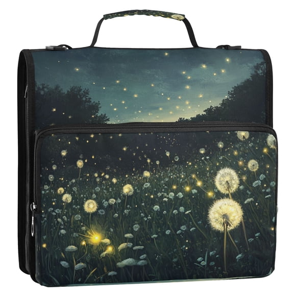 WOBOGO Fireflies in Dandelions Ring Binder Bag 1.5in Folder Organizer with Shoulder Strap for 13Inch Laptop and 500 Sheets of Paper