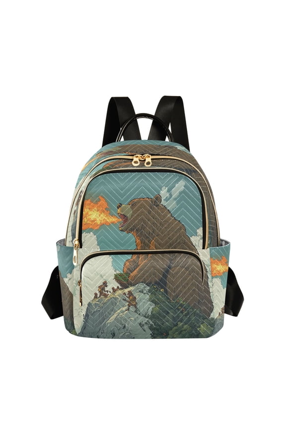 Flaming Brown Bear Pattern Butterfly Backpack Durable Lightweight Shoulder Bag Built-in Laptop Sleeve and Multiple Utility Compartments