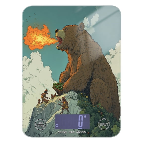 WOBOGO Flaming Brown Bear Pattern Kitchen Scale Digital Gram and Ounce Weighing for Cooking Baking Ketogenic Diet Meal Prep