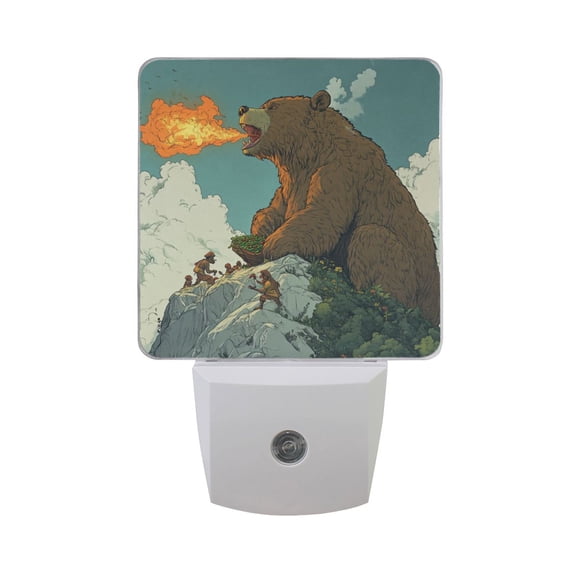 WOBOGO Flaming Brown Bear Pattern LED Night Light 2 Pcs Set 0.5 Watt Wall Plug in Dusk to Dawn Automatic Switch Soft White Light