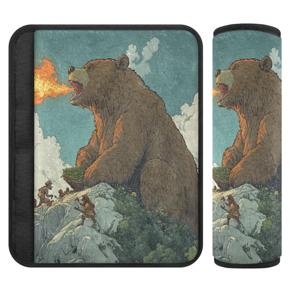 WOBOGO Flaming Brown Bear Pattern Seat Belt Cover 2 Piece Soft Comfort Driving Shoulder Pad Suitable for All Cars and Backpacks