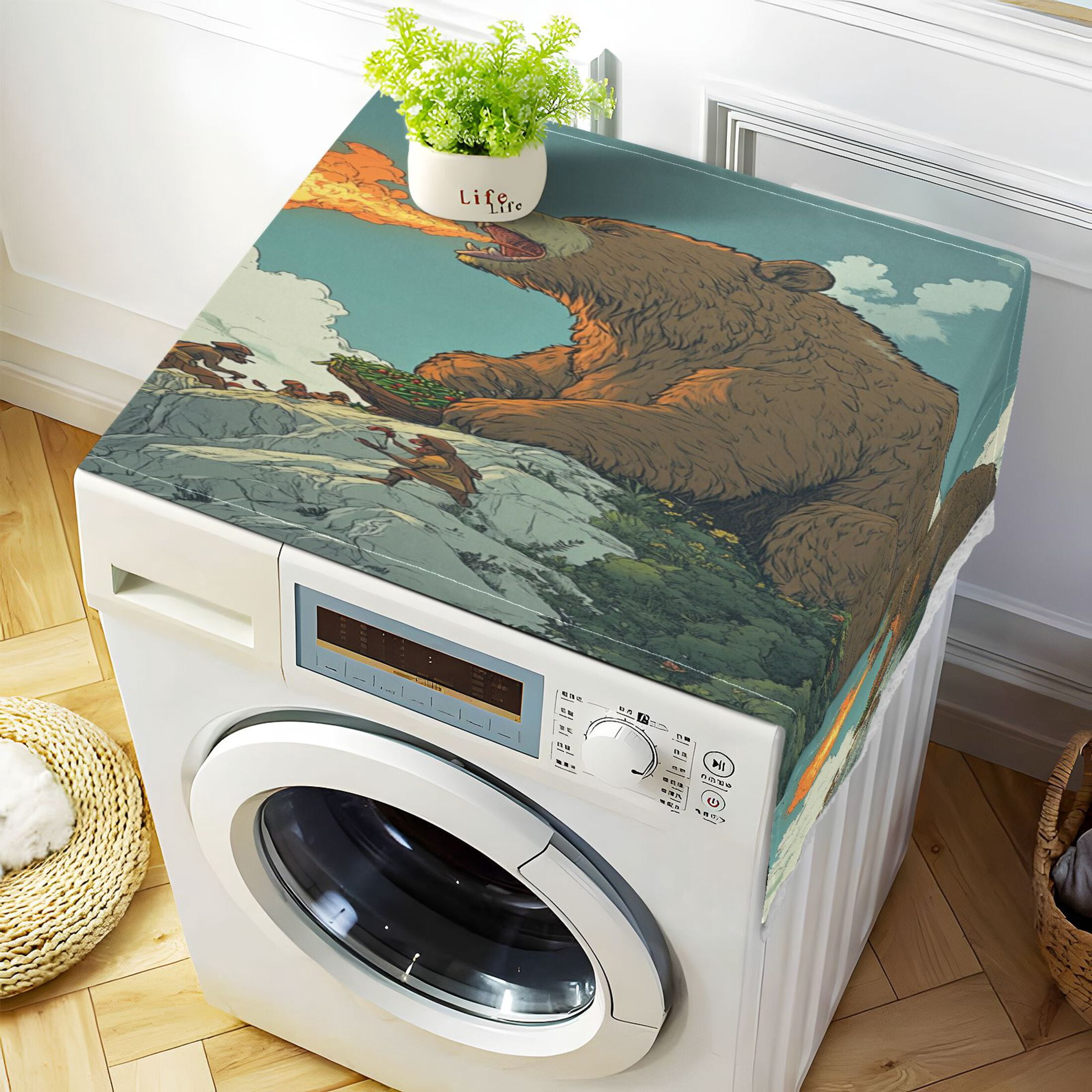 WOBOGO Flaming Brown Bear Pattern Washing Machine Cloth Dryer Refrigerator Top Cover Protective Non-Slip Mat For Kitchen Laundry