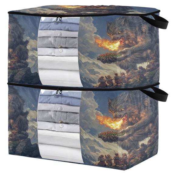 WOBOGO Flaming Giant Werewolf Pattern Clothes Storage 2Pack Foldable Thick Fabric Blanket Organizer Bag with Handle 21.65×13.78×12.4in