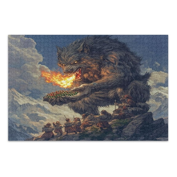 WOBOGO Flaming Giant Werewolf Pattern Jigsaw Puzzle Challenge 500 Piece Jigsaw Suitable for Game Night Finished Size 20.5 x 14.9in