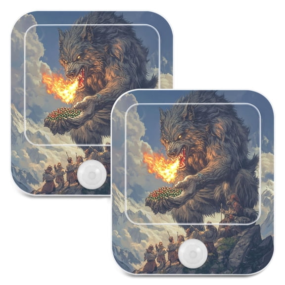 WOBOGO Flaming Giant Werewolf Pattern Night Light Lamp with Smart Sensor Dusk to Dawn Sensor 0.6W Plug-in 2-Pack
