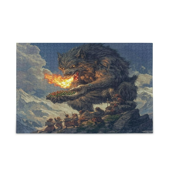 WOBOGO Flaming Giant Werewolf Pattern Puzzle Challenge 500 Piece Jigsaw Suitable for Game Night Finished Size 20.5 x 14.9in
