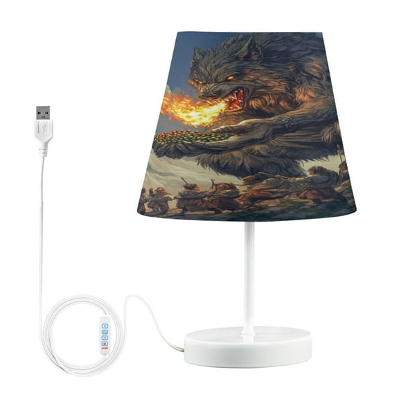WOBOGO Flaming Giant Werewolf Pattern Table Lamps Bedroom 3-Speed Dimmable Farm Style with Fabric Shade for Reading and Home Office