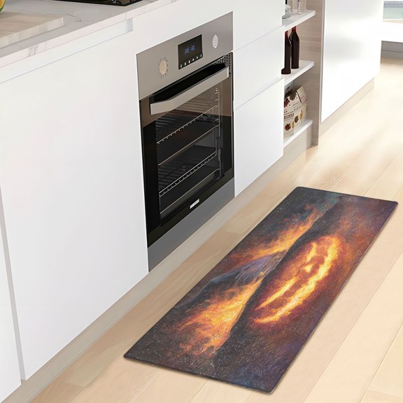 WOBOGO Flaming Pumpkin Carpet 39x20in Kitchen Bathroom Livingroom Plush Absorbent Non-Slip Floor Mat