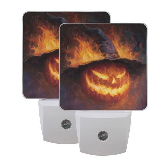 WOBOGO Flaming Pumpkin LED Night Light 2 Pcs Set 0.5 Watt Wall Plug in Dusk to Dawn Automatic Switch Soft White Light