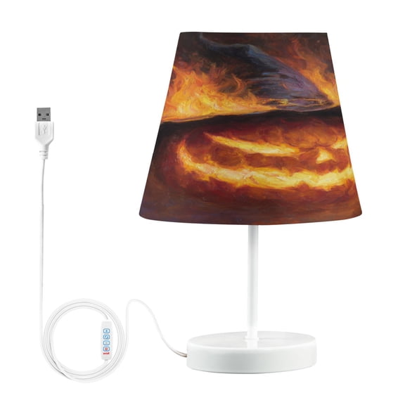 WOBOGO Flaming Pumpkin Table Lamps Bedroom 3-Speed Dimmable Farm Style with Fabric Shade for Reading and Home Office