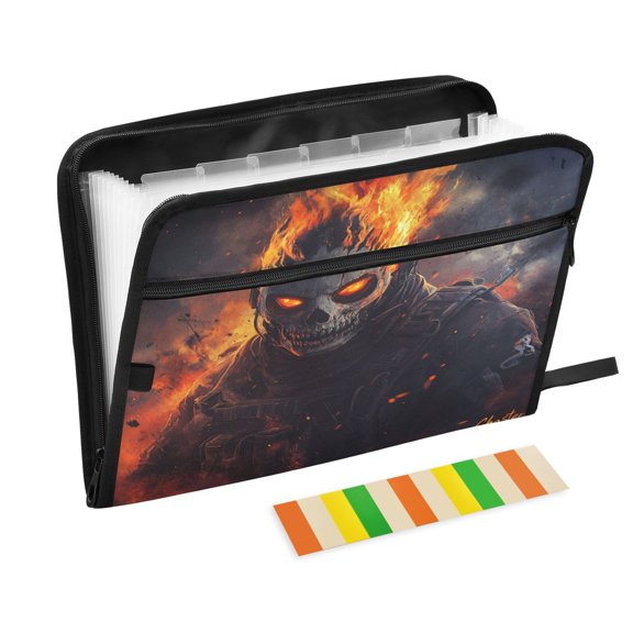 WOBOGO Flaming Skull Mask Expanding File Folder Letter Size Accordion Filing Organizer 13 Pocket Separate Organ Pocket