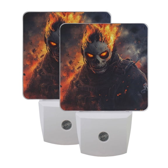 WOBOGO Flaming Skull Mask LED Night Light 2 Pcs Set 0.5 Watt Wall Plug in Dusk to Dawn Automatic Switch Soft White Light