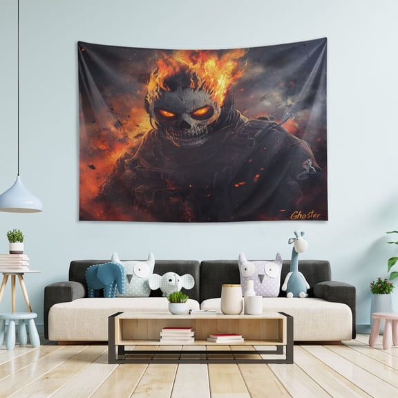 WOBOGO Flaming Skull Mask Tapestry 60×40in Home Living Room Bedroom Wall Hanging Ornaments