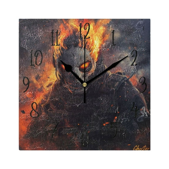 WOBOGO Flaming Skull Mask Wall Clock 7.78 Inch Battery Operated Silent Unit Square Rustic Vintage Style for Home Bedroom Office Black Pointer