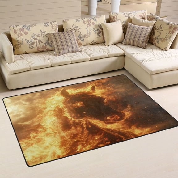 WOBOGO Flaming War Horse Carpet Non-Slip Rugs Soft Doormat 31×20in Living Dining Room Bedroom Decorative