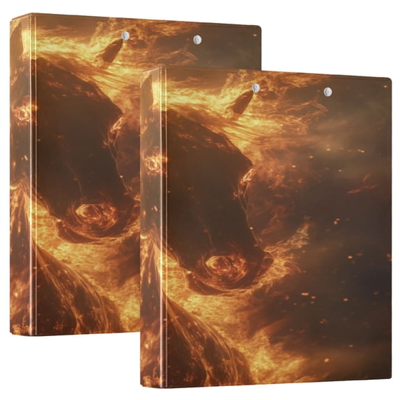 WOBOGO Flaming War Horse File Folders Extra Large Capacity to Hold 200 Sheets of Documents Hard Shell Ring Binder for School Home Office