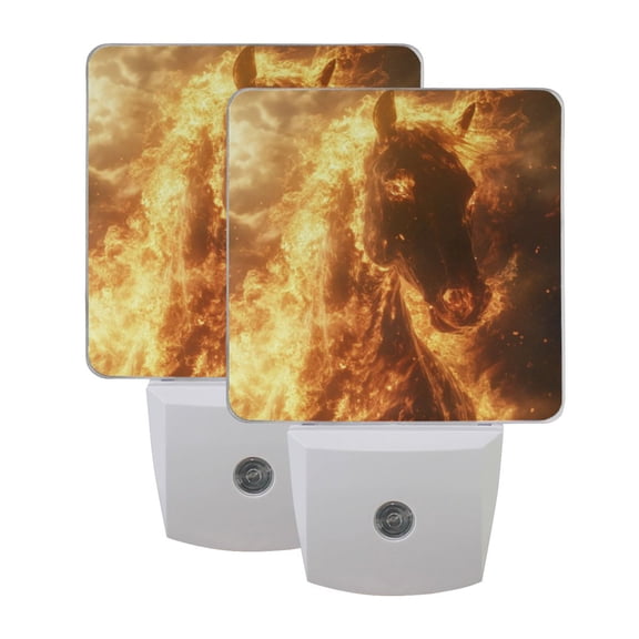 WOBOGO Flaming War Horse LED Night Light 2 Pcs Set 0.5 Watt Wall Plug in Dusk to Dawn Automatic Switch Soft White Light